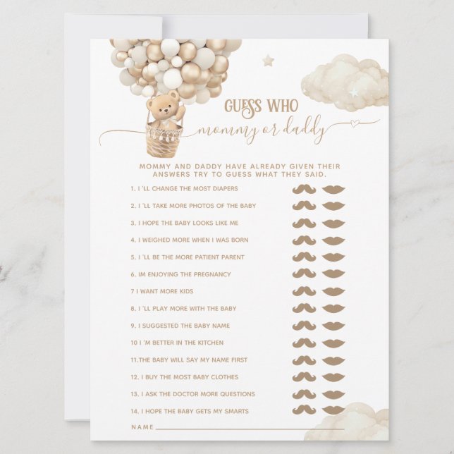 Invitación Bear Balloons Bearly Wait Baby Shower Game (Anverso)