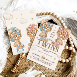 Invitación Bear Balloons Bearly Wait Twins baby ducha