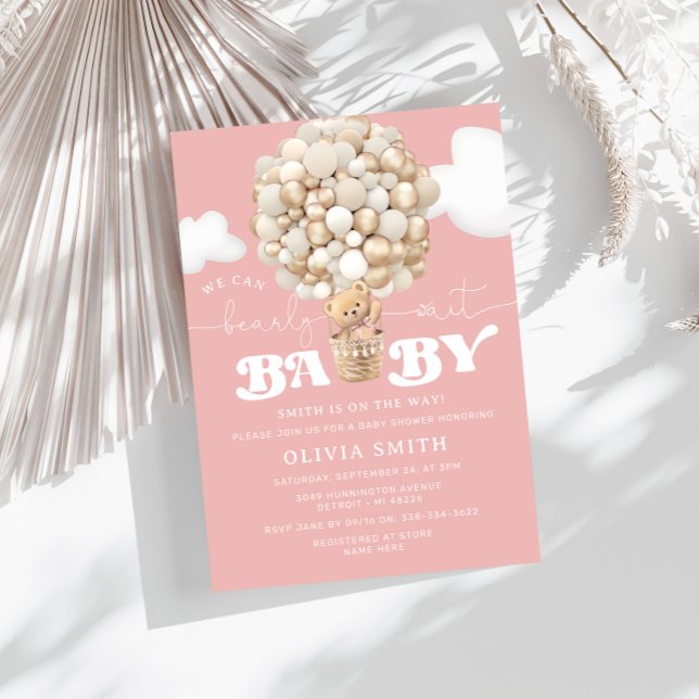 Invitación Bear Balloons Chica Bearly Wait Baby Shower (Subido por el creador)