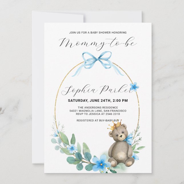 Invitación Bear Bear Gold Crown Baby Shower (Anverso)