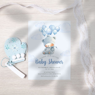Invitación Bear Bear Sleep Cute Blue Ballons Baby Shower