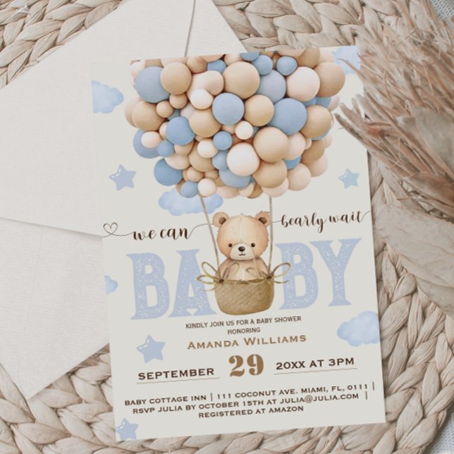Invitación Bear Bearly Wait Blue Baby Shower (Subido por el creador)