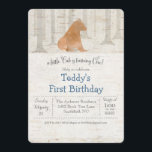 Invitación Bear Birch First Birthday Invitation<br><div class="desc">Obra de arte del oso por: Minaandmoodesign.etsy.com</div>