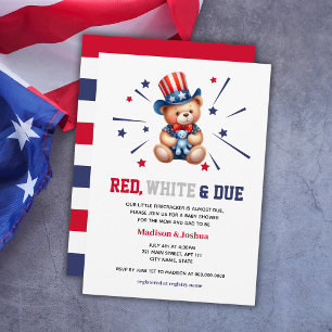 Invitación Bear Blanco Rojo Vencido Chico Baby Shower 4 De Ju