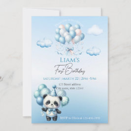 Invitación Bear Blue Balloons Niños Cumpleaños