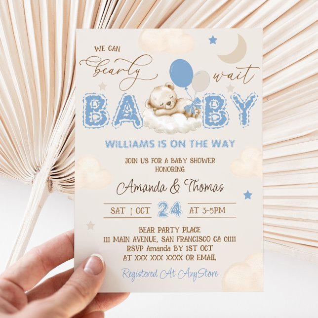 Invitación Bear Blue Bearly Wait Boy Baby Shower (Subido por el creador)