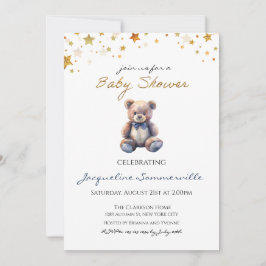 Invitación Bear Blue Bow Tie Baby Shower Es un niño