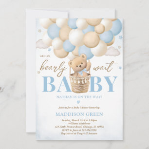 Invitación Bear Blue Hot Air Balloon Boy Baby Shower