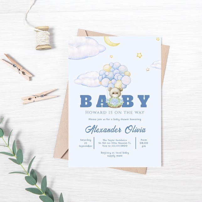 Invitación Bear Boho Blue Watercolor Baby Shower (Subido por el creador)