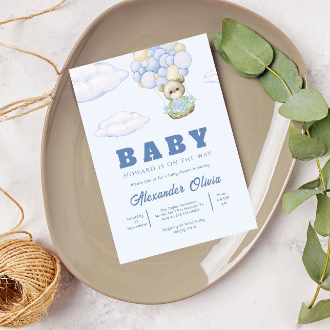 Invitación Bear Boho Blue Watercolor Baby Shower (Subido por el creador)