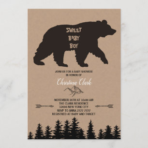 Invitación Bear Boy Baby Shower Rustic Woodland Kraft