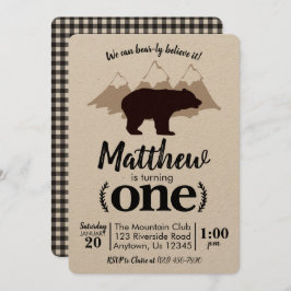 Invitación Bear Boy First Birday Lumberjack Kraft
