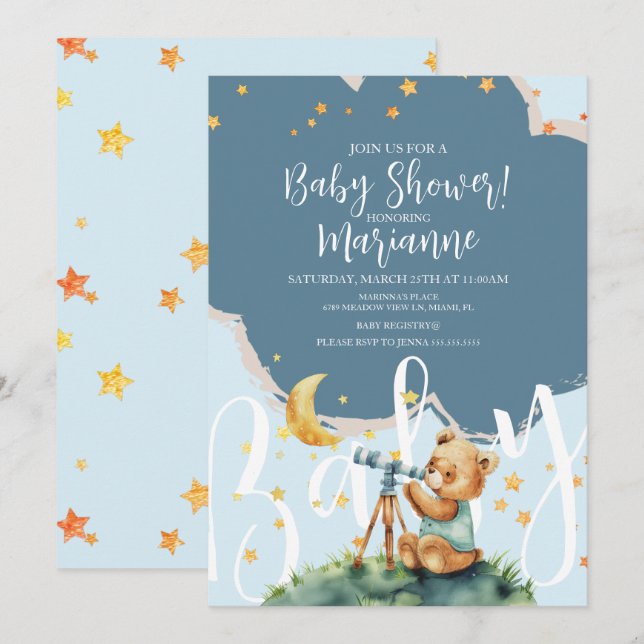 Invitación  Bear Boy Stars Baby Shower  Invitation (Anverso / Reverso)