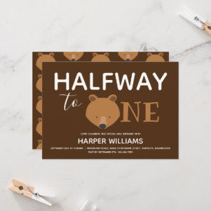Invitación Bear Brown Seis Meses Bebé Medio Cumpleaños
