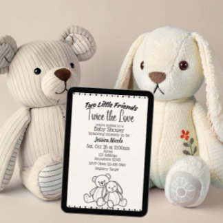 Invitación Bear & Bunny Stuffies Twin Baby Shower