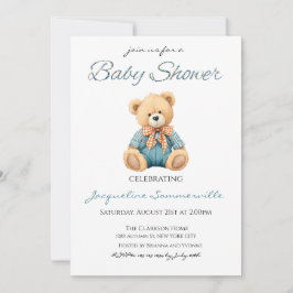 Invitación Bear camisetas azules en Baby Shower es un niño