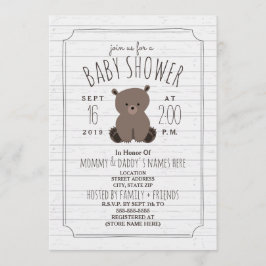 Invitación Bear Cub Gray Wood Baby Shower