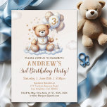 Invitación Bear Cute 3rd Birthday Party – Brown Teddy Bear<br><div class="desc">Celebrate your little cub’s big day with this adorable teddy bear-themed 3rd birthday party collection! Featuring a sweet brown bear sitting on a fluffy cloud, holding a balloon with the number 3, this charming design is perfect for your toddler boy’s milestone. Soft brown tones and playful artwork bring a cozy,...</div>