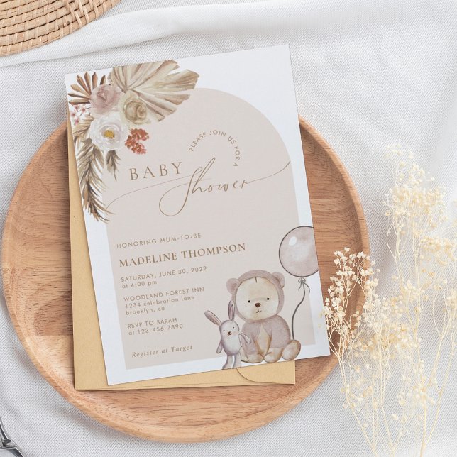 Invitación Bear de escritura bohemia capó Baby Shower (Subido por el creador)