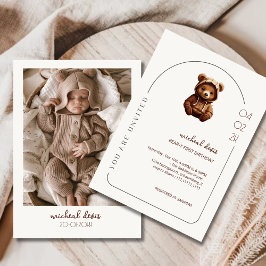 Invitación Bear de foto mínima lindo primer bebé cumpleaños