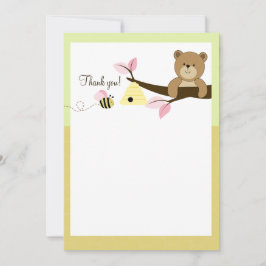 Invitación Bear de miel y abeja (rosa) plana Gracias notas