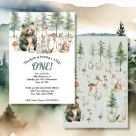 Invitación Bear Deer Forest Woodland Cute Animales Cumpleaños