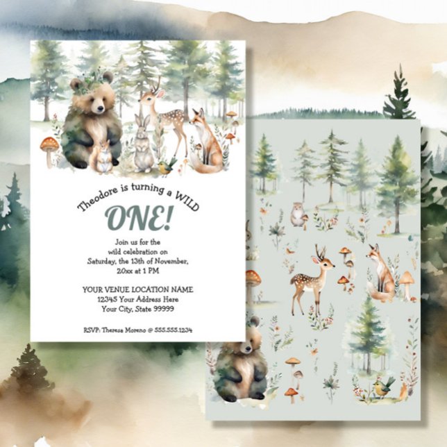 Invitación Bear Deer Forest Woodland Cute Animales Cumpleaños (Subido por el creador)