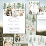 Invitación Bear Deer Forest Woodland Cute Animals Baby Shower<br><div class="desc">Perfecto tanto para un niño como para un chica, cutáneo, dulce, neutro, bebé en un entorno de pinares de montaña. Un oso adorable con una corona de follaje en la cabeza, un ciervo, un zorro, un conejo, una ardilla y un pájaro pequeño están rodeados de champiñones y delicadas flores silvestres...</div>