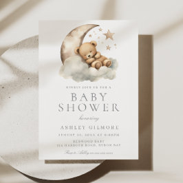 Invitación Bear Dulce Dormitorio Beige Baby Shower Neutral