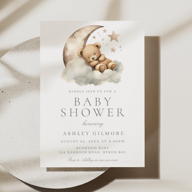 Invitación Bear Dulce Dormitorio Beige Baby Shower Neutral (Subido por el creador)