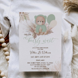 Invitación Bear Green Boho Baby Shower