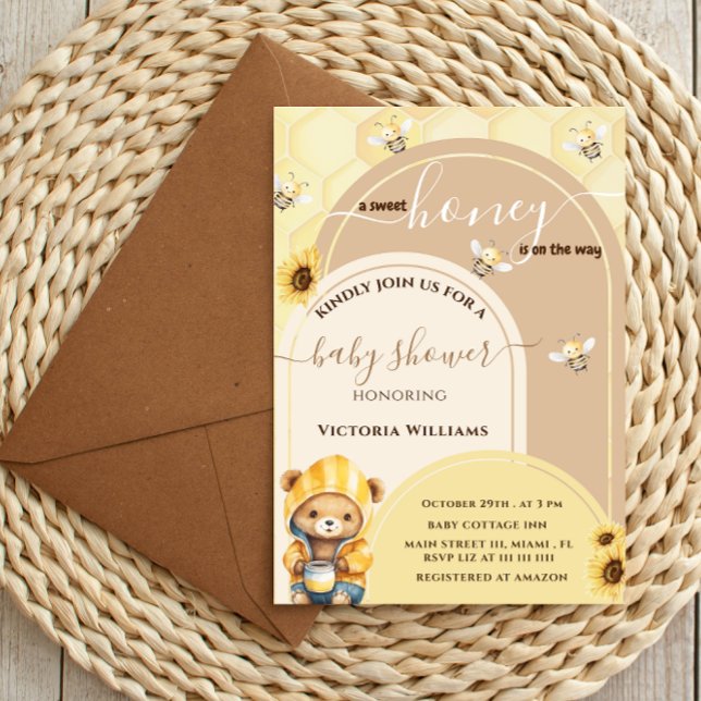 Invitación Bear Honey Bee Floral Baby Shower (Subido por el creador)