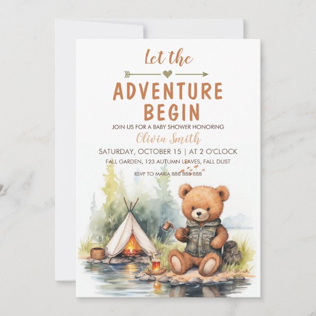 Invitación Bear Let the Adventure Begin Baby Shower (Anverso)