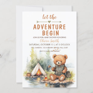 Invitación Bear Let the Adventure Begin Baby Shower