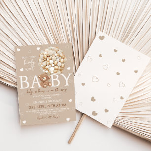 Invitación Bear Light Brown Gold Balloons Baby Shower