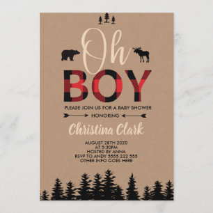 Invitación Bear Lumberjack Red Flannel Boy Baby Shower