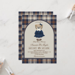 Invitación Bear Luxury Plaid Girl Baby Shower