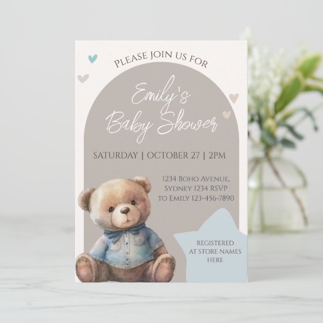 Invitación Bear Modern Boho Baby Shower (Anverso de pie)