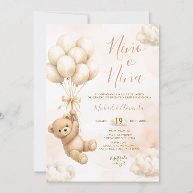 Invitación Bear Niña o Niño Gender Reveal Pink and Blue (Anverso)