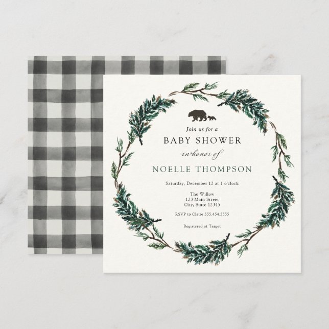 Invitación Bear Oso Evergreen Buffalo Plantado (Anverso / Reverso)