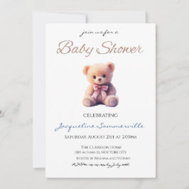 Invitación Bear Pink Bow Baby Shower It's a Girl