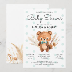 Invitación Bear Polka Baby Boy Shower