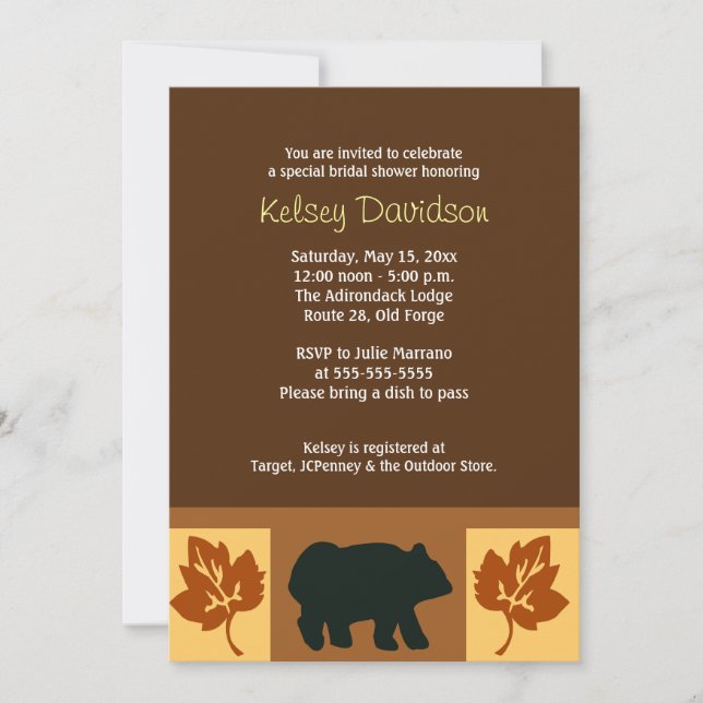 Invitación BEAR Rustic Lodge style 5x7 Bridal Shower Invite (Anverso)