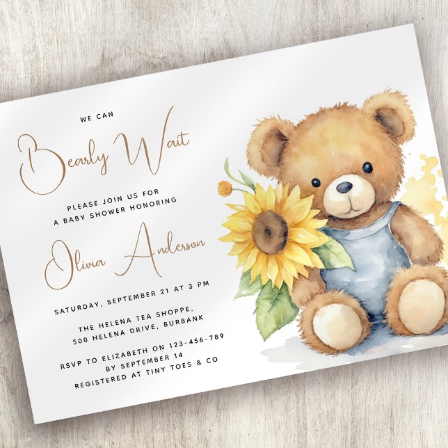 Invitación Bear Rustic Sunflower Bearly Wait Baby Shower (Subido por el creador)
