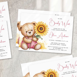 Invitación Bear Rustic Sunflower Bearly Wait Baby Shower