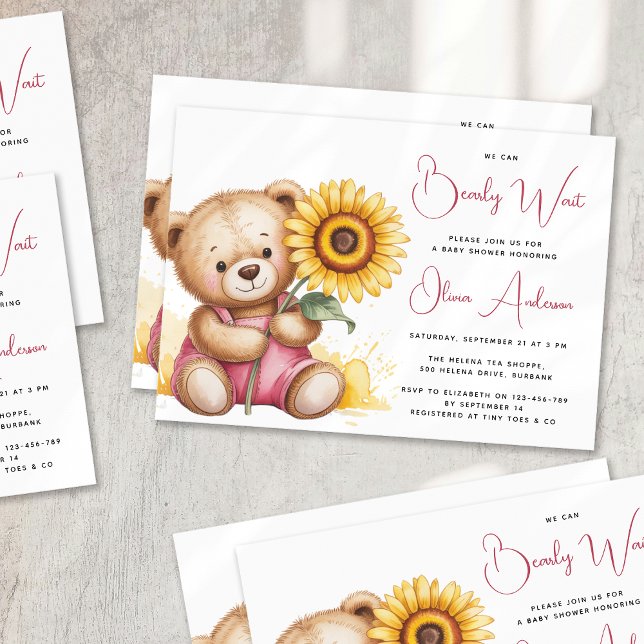 Invitación Bear Rustic Sunflower Bearly Wait Baby Shower (Subido por el creador)