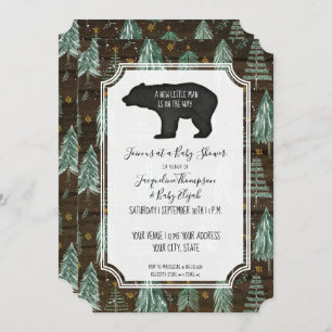 Invitación Bear Rustic Wood Woodland Forest Baby Boy Shower