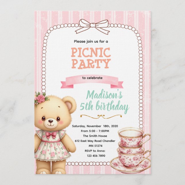 Invitación Bear tea party invitation (Anverso)