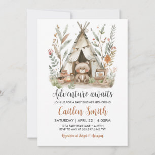 Invitación Bear Teepee Baby Shower Adventure espera la invita