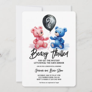 Invitación Bear Thrilled Bear Balloons Revelación de género